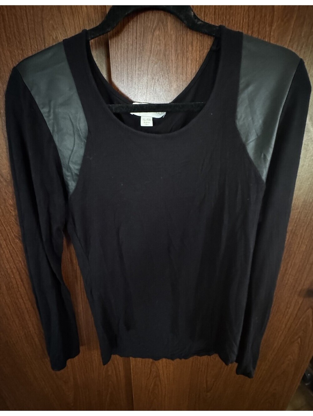 Nicki Minaj Womens XL Black Faux Leather Shoulder Long Sleeve Stretch Top Y2K